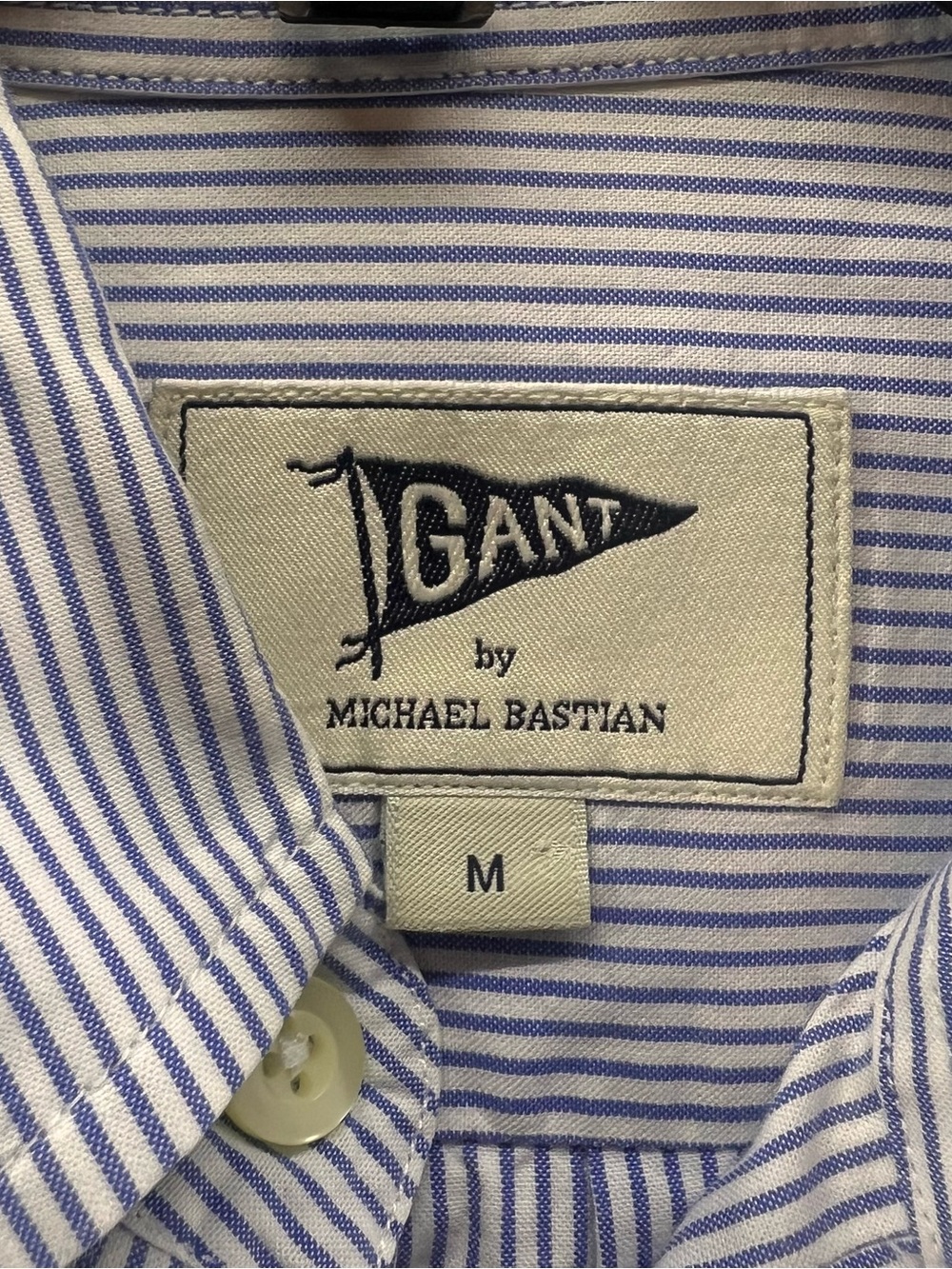 Gant Oxford Button Down L/S Shirt Medium Blue/White Stripe Armband Preppy Career - Picture 3 of 12